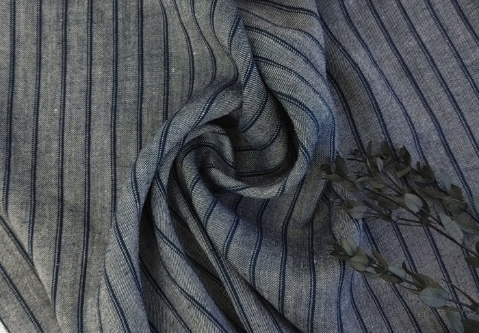 Linen Rayon Twill Stripe Fabric 6324 6325 - The Linen Lab - Navy