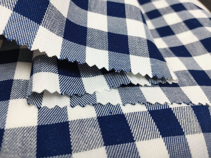 Linen Twill Stretch Fabric with Gingham Check - Medium Weight 7633 7634 - The Linen Lab - Blue