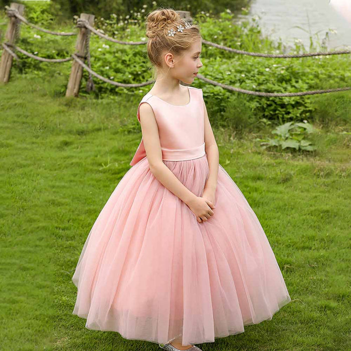 Little Girl Ball Gown Floor Length Satin Tulle Flower Girl Dress