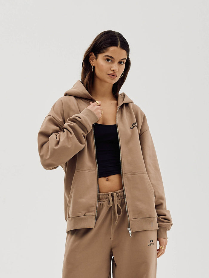 Logo Oversize Zip Hoodie, Women - Mocha