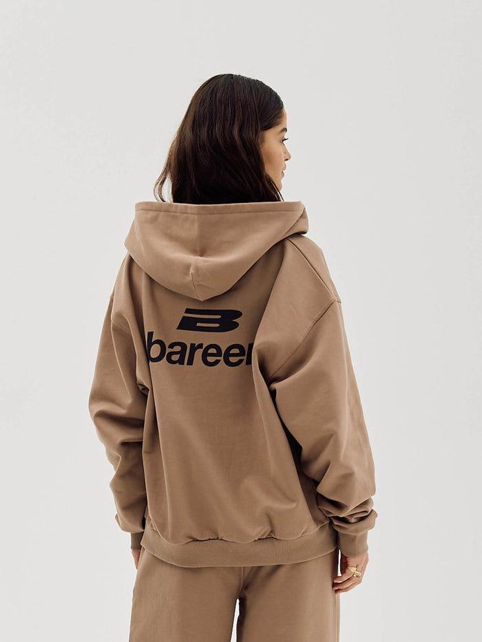 Logo Oversize Zip Hoodie, Women - Mocha