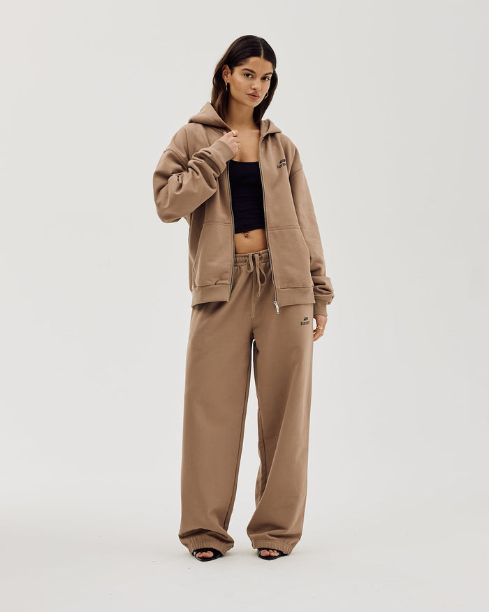 Logo Oversize Zip Hoodie, Women - Mocha