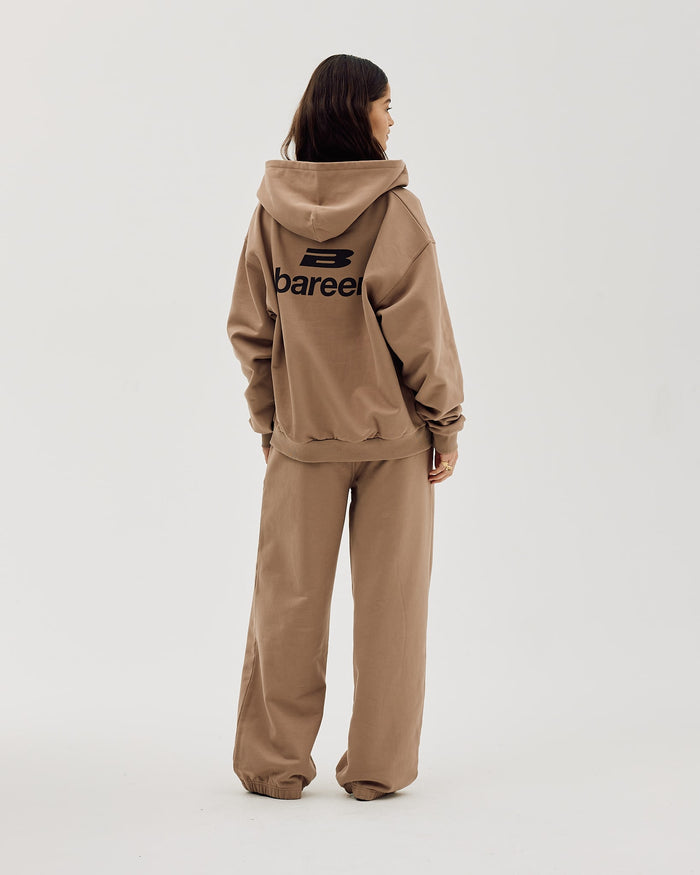 Logo Oversize Zip Hoodie, Women - Mocha
