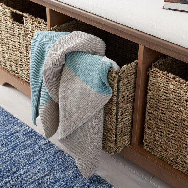 Lonan Wicker Storage Bench in Grey Wash with White Cotton Cushion