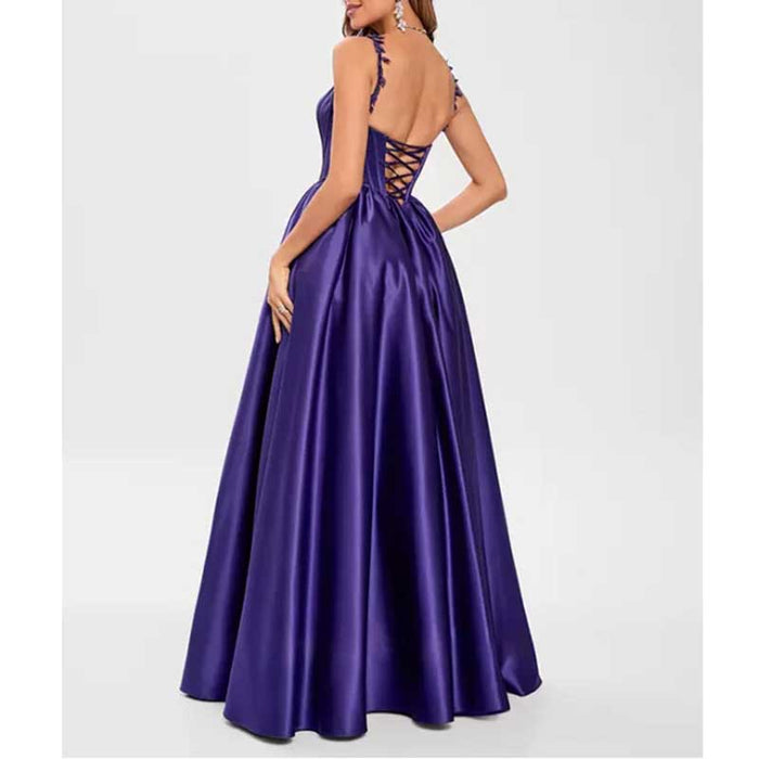 Long A-Line Satin Wedding Ball Dress Custom Made Prom Gown