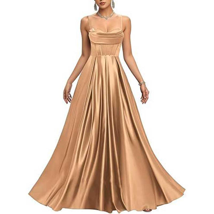 Long A-Line Satin Wedding Ball Dress Custom Made Prom Gown