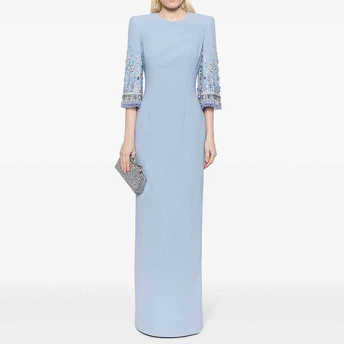 Long Maxi Dress Beads Embroidered Dress Long Prom Gown