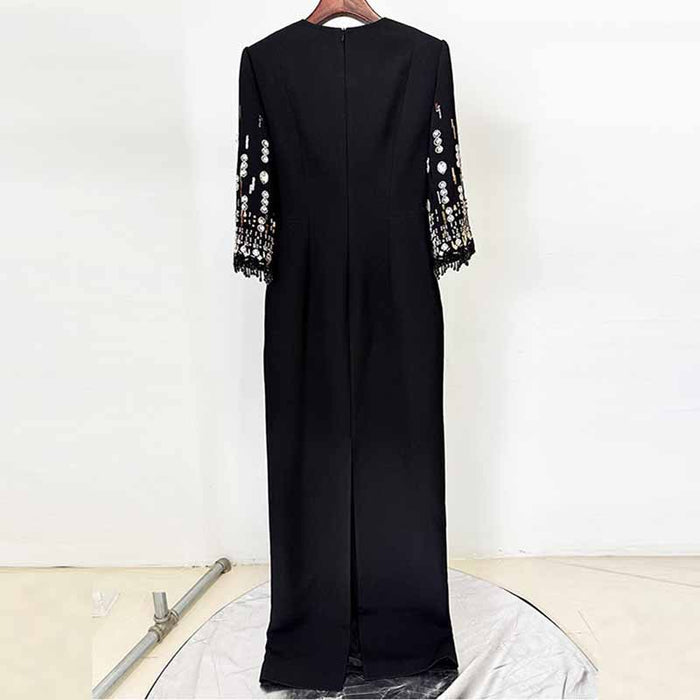 Long Maxi Dress Beads Embroidered Dress Long Prom Gown