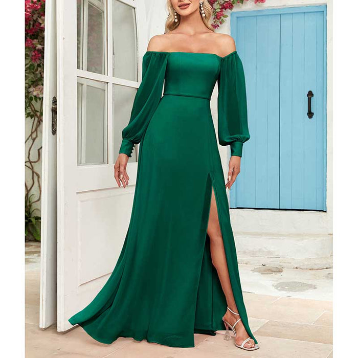 Long Prom Gown Off The Shoulder Evening Dress Chiffon Bridesmaid Dress