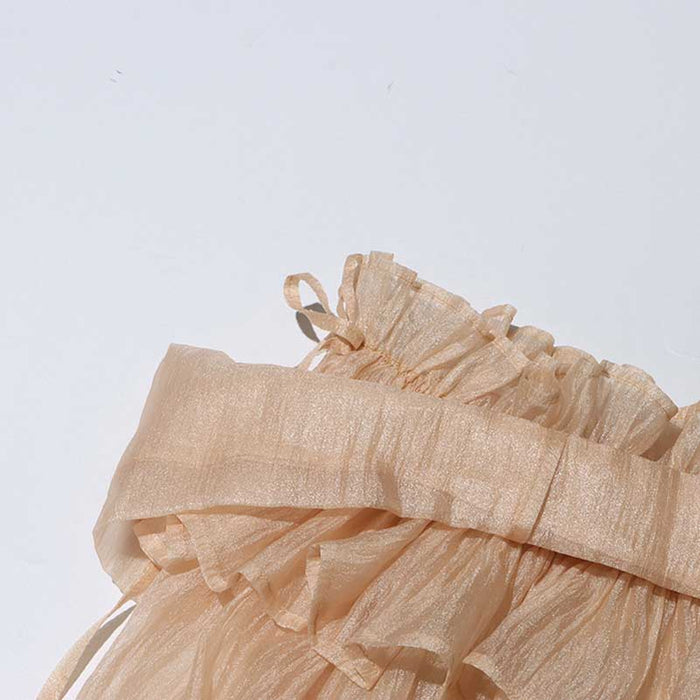 Long Ruffle Sleeves Lace-Up Tulle Shirt Formal Top