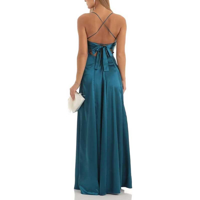 Long Satin Prom Dress with Spaghetti Straps – Sleek, Sexy & Sophisticated Gown