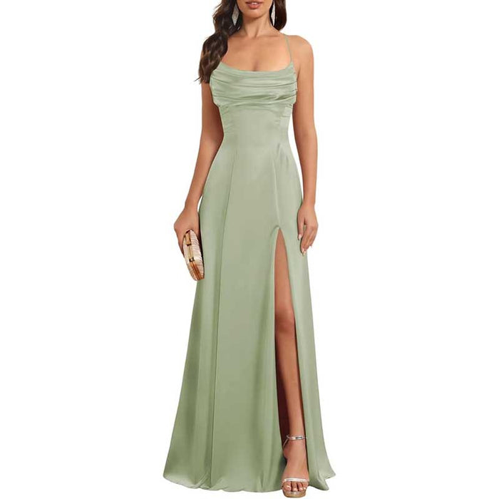 Long Satin Prom Dress with Spaghetti Straps – Sleek, Sexy & Sophisticated Gown