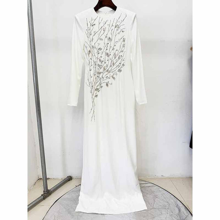 Long Sleeve Crystal Detail A-Line Prom Dress For Paries