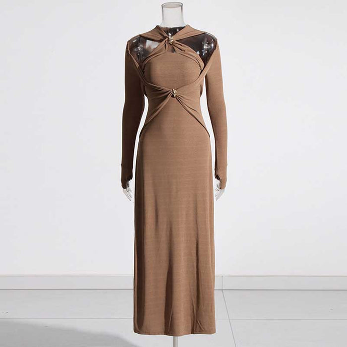 Long Sleeve Cut Out Knitted Midi Dress