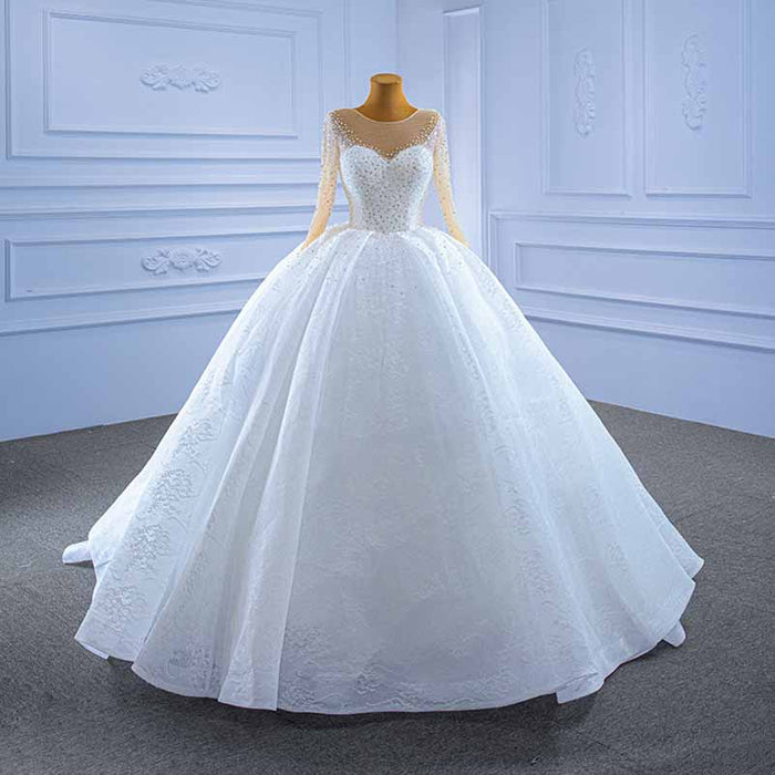 Long Sleeves A-Line Princess Scoop Tulle Wedding Dresses Bridel Gowns