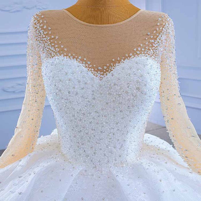 Long Sleeves A-Line Princess Scoop Tulle Wedding Dresses Bridel Gowns
