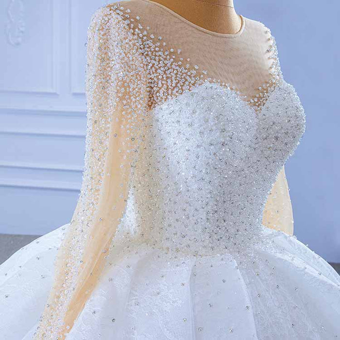 Long Sleeves A-Line Princess Scoop Tulle Wedding Dresses Bridel Gowns
