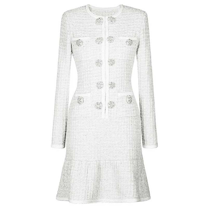 Long Sleeves Mid-Length Knitted Dresses Buttons Body-Con A-Line Dress