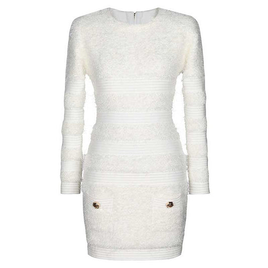 Long Sleeves Tailored Mini Dress in Textured Horsehair Fabric