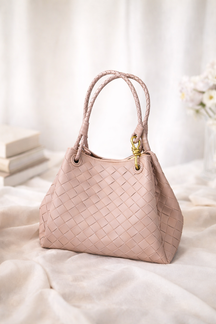L'Ora D'Oro PT Powder Pink Weave Leather Bag
