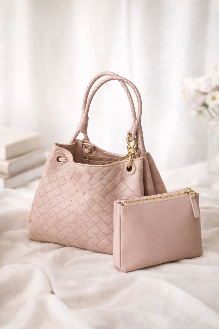 L'Ora D'Oro PT Powder Pink Weave Leather Bag
