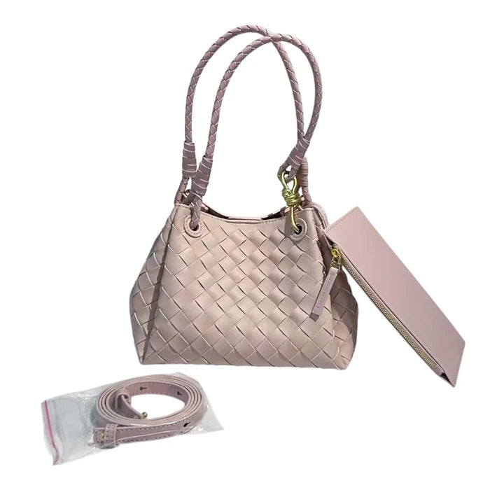 L'Ora D'Oro PT Powder Pink Weave Leather Bag