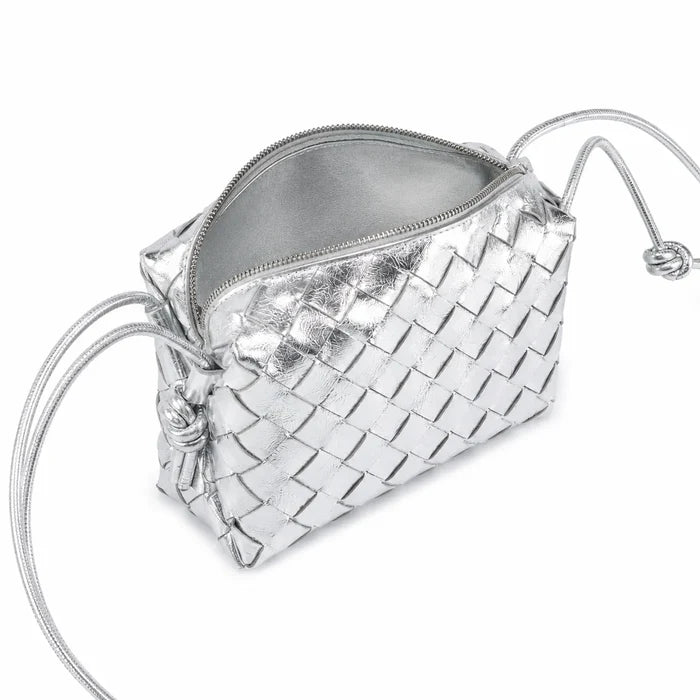 L'Ora D'Oro PT  Weave Cross Body Leather Handbag - Silver