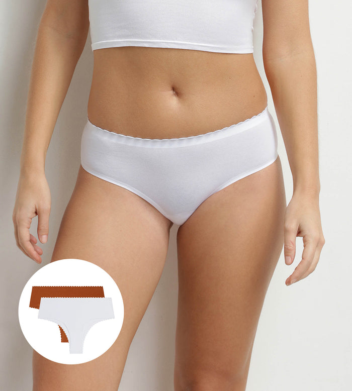 Lot de 2 tangas Body Touch en coton Dim blanc et terracotta