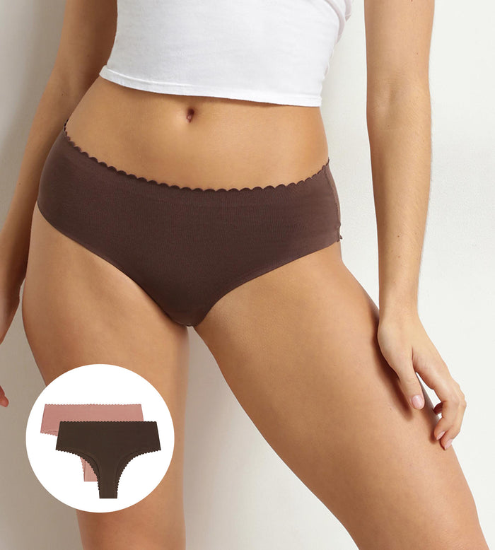 Lot de 2 tangas Body Touch en coton Dim chocolat et rose pourdré