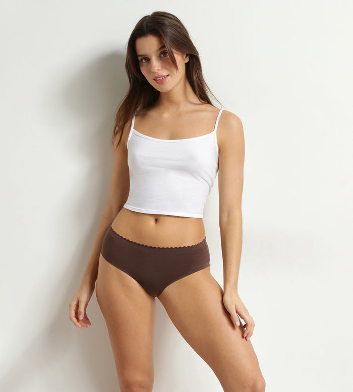 Lot de 2 tangas Body Touch en coton Dim chocolat et rose pourdré