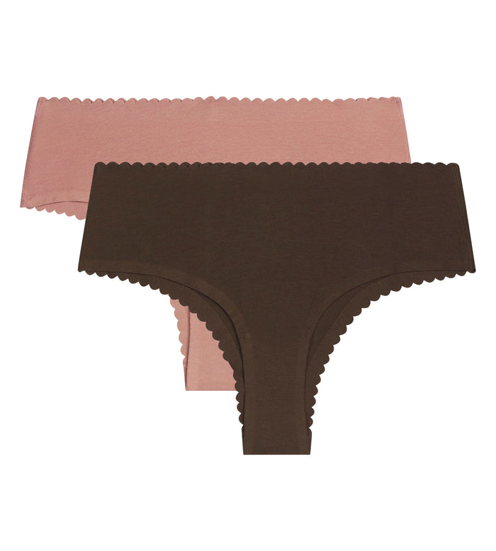 Lot de 2 tangas Body Touch en coton Dim chocolat et rose pourdré