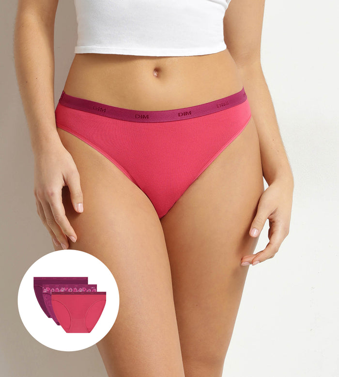 Lot de 3 slips femme en coton stretch Fleurs Rubis Les Pockets