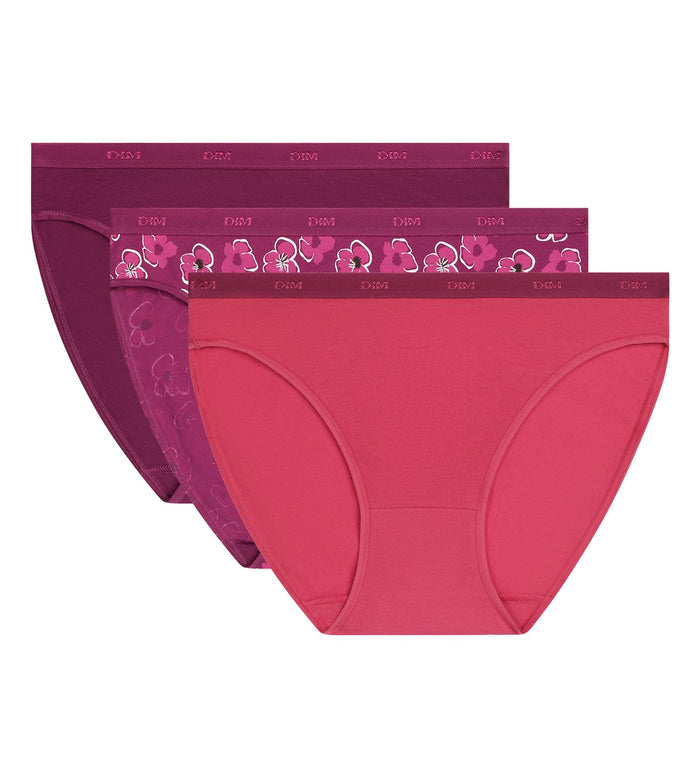 Lot de 3 slips femme en coton stretch Fleurs Rubis Les Pockets
