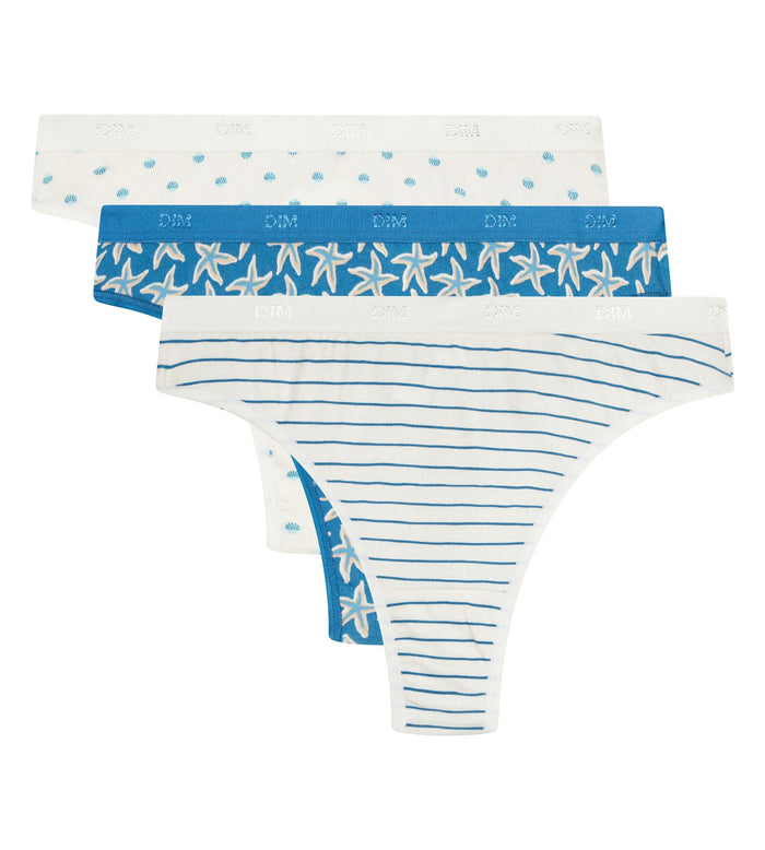 Lot de 3 strings femme coton stretch motif marin Les Pockets