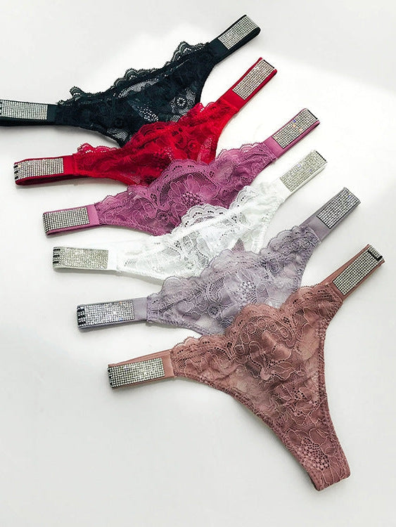 Love Print Lace Dazling Diamond Thong