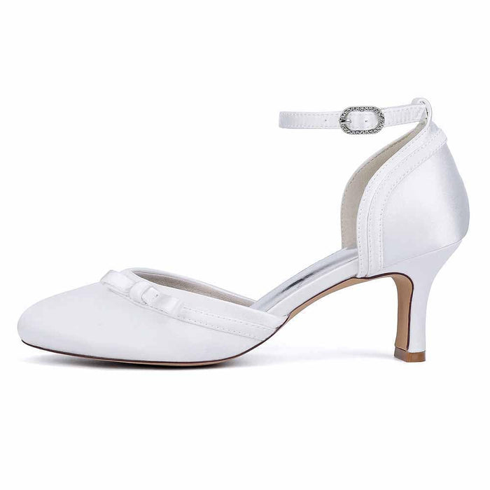 Low Heel Satin Ankle Strap Wedding Shoes | Bridal Dress Shoes for Formal Events & Evening Parties