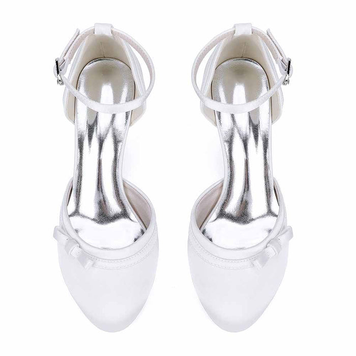 Low Heel Satin Ankle Strap Wedding Shoes | Bridal Dress Shoes for Formal Events & Evening Parties