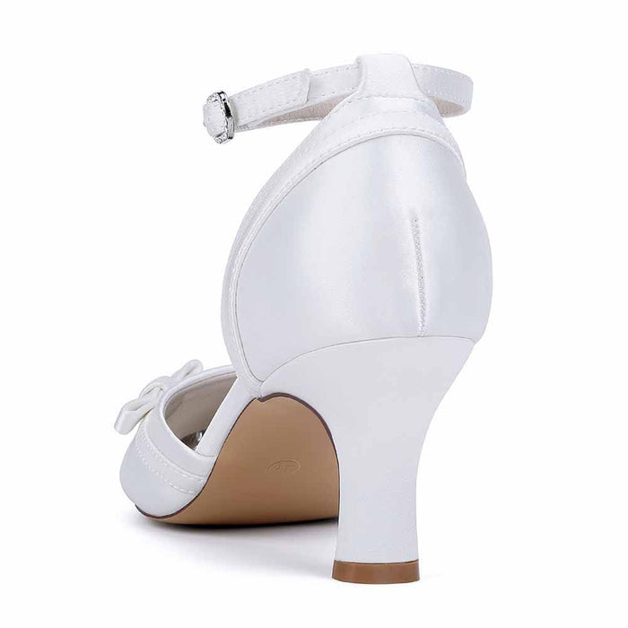 Low Heel Satin Ankle Strap Wedding Shoes | Bridal Dress Shoes for Formal Events & Evening Parties
