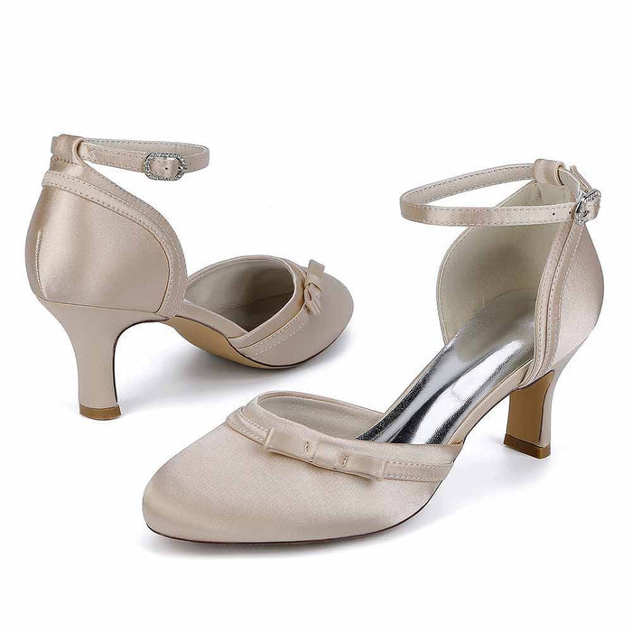 Low Heel Satin Ankle Strap Wedding Shoes | Bridal Dress Shoes for Formal Events & Evening Parties