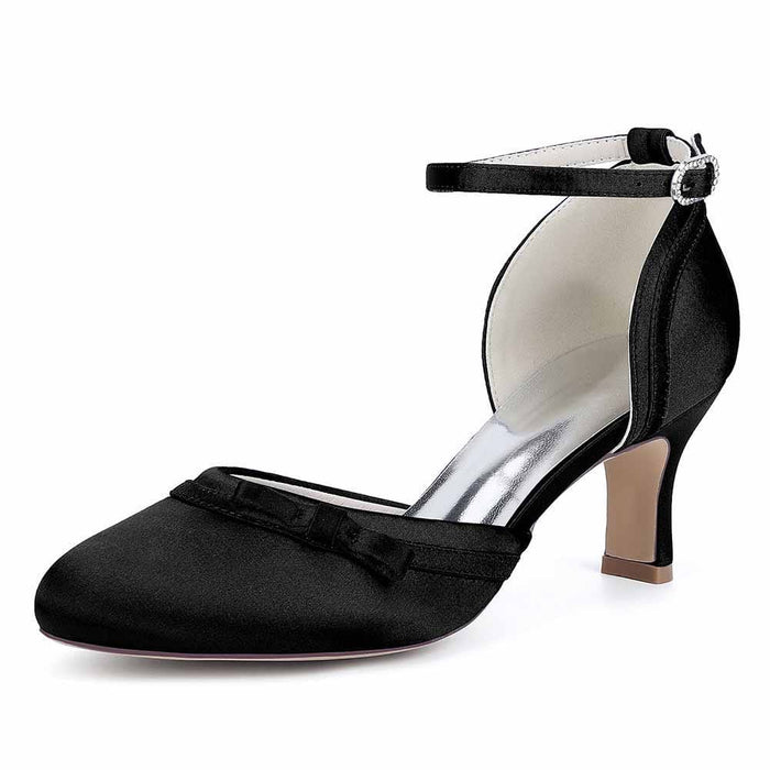 Low Heel Satin Ankle Strap Wedding Shoes | Bridal Dress Shoes for Formal Events & Evening Parties