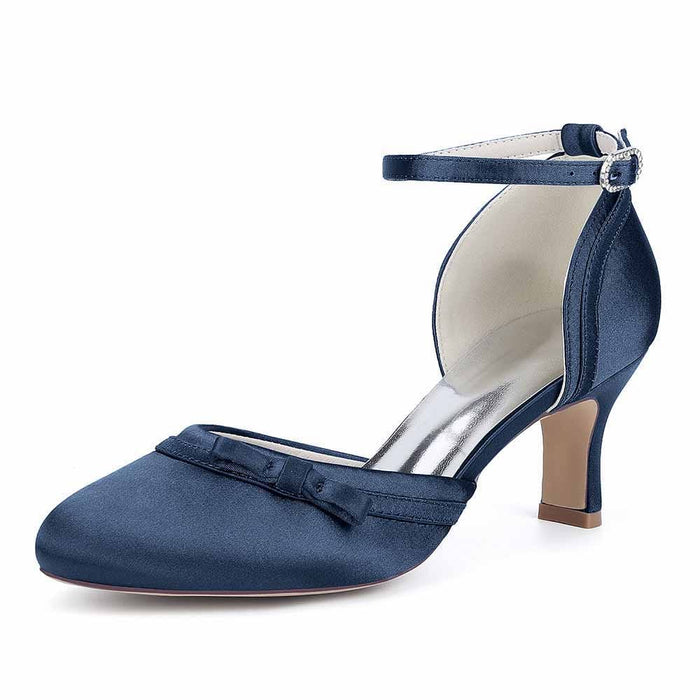 Low Heel Satin Ankle Strap Wedding Shoes | Bridal Dress Shoes for Formal Events & Evening Parties