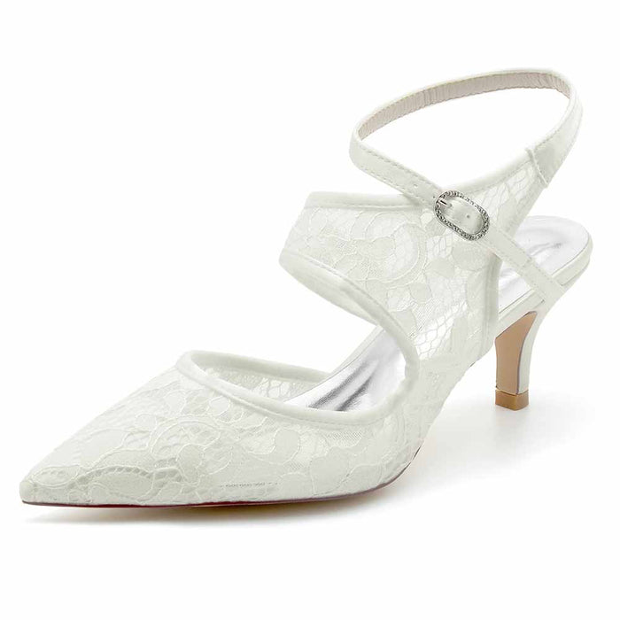 Low Heeled Lace Bridal Pumps Pointed Toe Party Heels