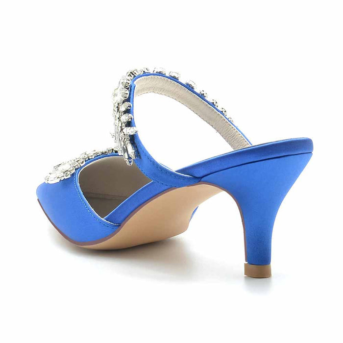 Low Heels Pointed Toe Bridal Mules with Crystal Strap