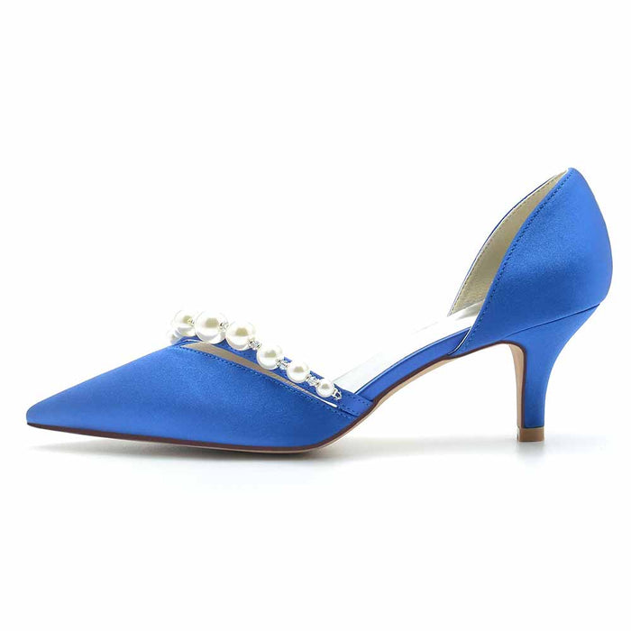 TC Elegant Blue Wedding Shoes with Pearl Embellishments and a Stylish Pointed Toe Design
