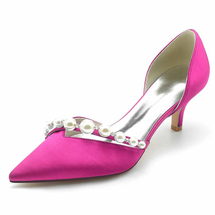 TC Pink Satin Wedding Shoes with Pearl Accents and Elegant Design for Bride's Special Day