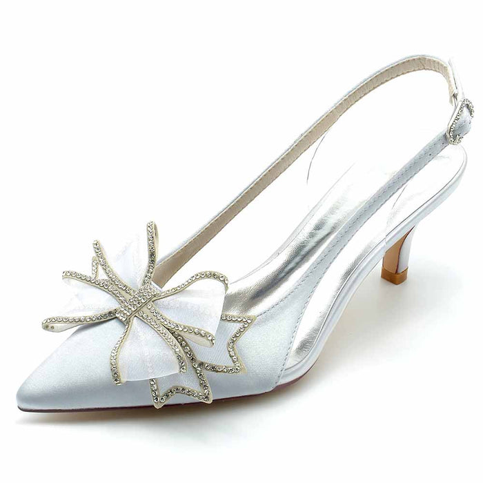 Low Heels Satin Pointed Toe Heels Party Shoes with Bow