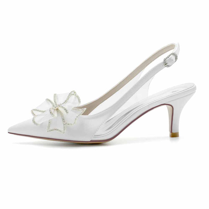 Low Heels Satin Pointed Toe Heels Party Shoes with Bow