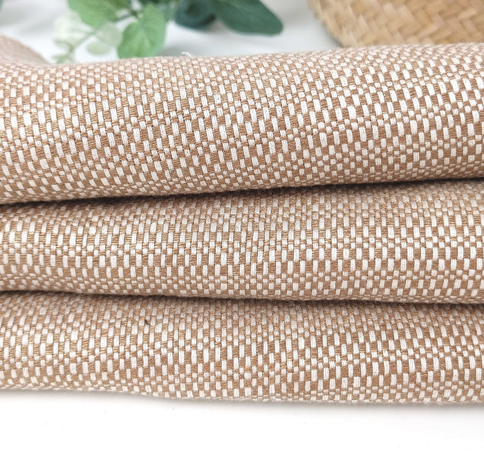 Luminous Linen: 100% Linen Canvas Chambray Fabric with Lurex Foil Print 2340 - The Linen Lab - Beige