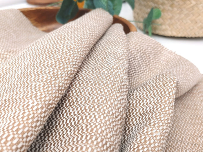 Luminous Linen: 100% Linen Canvas Chambray Fabric with Lurex Foil Print 2340 - The Linen Lab - Beige