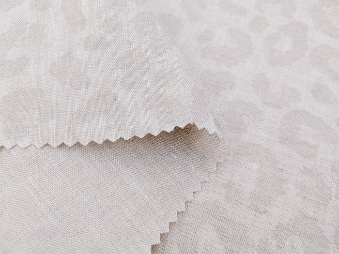 Luxe Safari Elegance: 100% Linen Fabric in Natural Hue with Gold Foil Leopard Print - The Linen Lab - Natural
